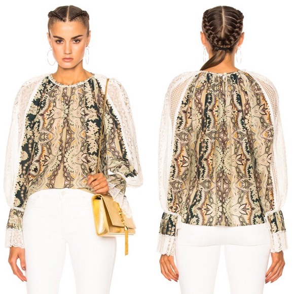 Etro Tops - COPY - ETRO Printed Voluminous Blouse with Crochet Lace